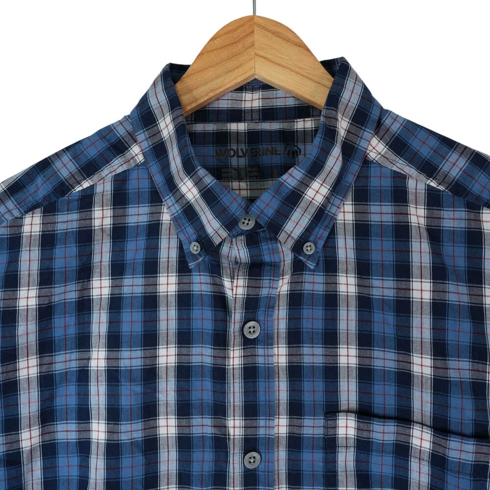 Wolverine Shirt Mens‎ Large Blue Plaid Long Sleeve Button Down Cotton Blend